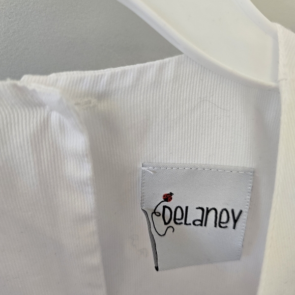 Delaney | 6 | Girls Flutter Sleeve white and navy dress - Picture 3 of 7